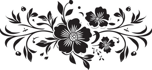 Chic Noir Bloomed Frame Black Border Design Whimsical Petal Perimeter Vector Floral Emblem