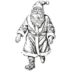Fototapeta premium Santa Claus Hand-Drawn Sketch Outline Detailed Sketch, Classic Vintage Style, black white isolated Vector ink outlines template for greeting card, invitation, logo