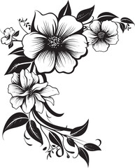 Whimsical Botanical Edge Black Floral Icon Elegant Ebony Blossom Frame Vector Design