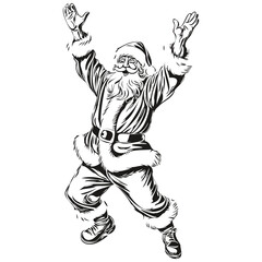Santa Claus Hand-Drawn Sketch Outline Detailed 2024 Illustration with Classic Vintage Style, black white isolated Vector ink outlines template for greeting card, poster, invitation, logo
