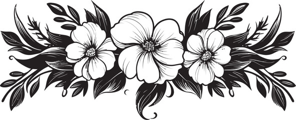 Chic Midnight Petal Border Black Vector Emblem Mystic Noir Floral Boundary Vector Floral Icon