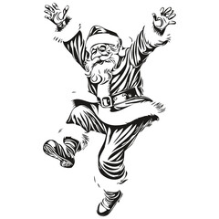 Santa Claus Hand-Drawn Sketch Outline Detailed Sketch, Classic Vintage Style, black white isolated Vector ink outlines template for greeting card, poster, invitation, logo