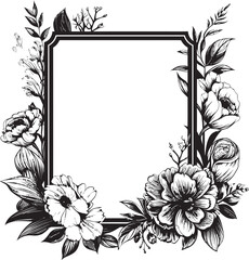 Elegant Midnight Floral Borderline Vector Emblem Whimsical Petal Patterned Frame Black Border Icon