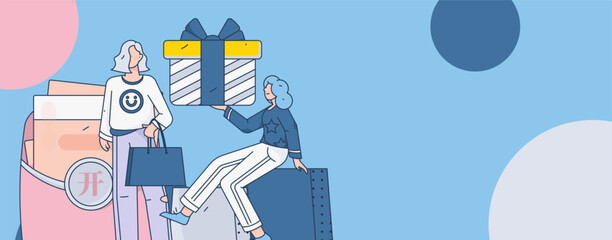 Festive Shopping E-Commerce Online Shopping People Flat Vector Concept Operation Hand Drawn Illustration
