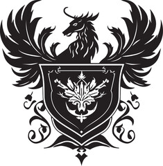 Fototapeta premium Elegant Heraldic Crest Black Vector Icon Royal Crowned Shield Vector Emblem