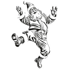 Santa Claus Isolated Vintage Engraving Detailed Sketch, Classic Father Christmas Illustration, black white isolated Vector ink outlines template for greeting card, poster, invitation, logo