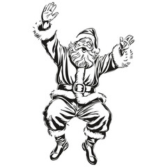 Santa Claus Isolated Vintage Engraving Detailed Sketch, Classic Father Christmas Illustration, black white isolated Vector ink template for greeting card, poster, invitation, logo