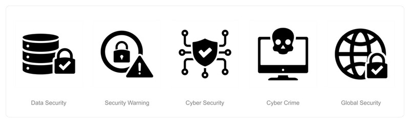 A set of 5 Cyber Security icons as data security, security warning, cyber security