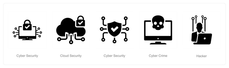 A set of 5 Cyber Security icons as cyber security, cloud security, cyber crime