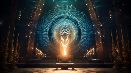 Throne room inside  of the Pyramid. Fantasy background. AI generated image