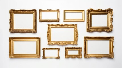Opulent Elegance: Elevate your designs with a set of golden picture frames, each offering a luxurious touch of antique charm.