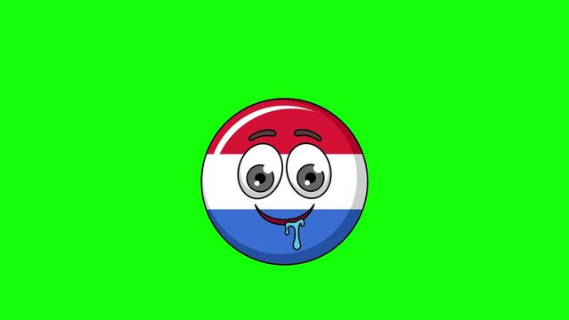 flag of netherlands cartoon with a drooling face, emoticon animation