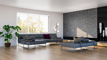 Large luxury modern bright interiors Living room mockup illustration 3D rendering computer digitally generated image