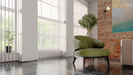 Large luxury modern bright interiors Living room mockup illustration 3D rendering computer digitally generated image