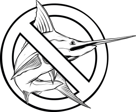 Simple minimalistic vector illustration of black and white swordfish