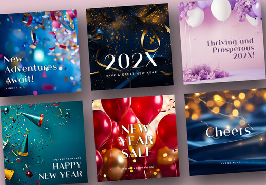 Set Of New Year’s Celebration Layouts With Editable Text and Generative ai
