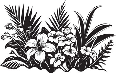 Black Vector Tropical Bloom Icon Lush Floral Haven Vector Design