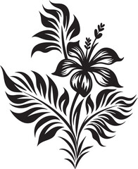 Island Paradise Petal Black Icon Tropical Foliage Beauty Vector Black Design