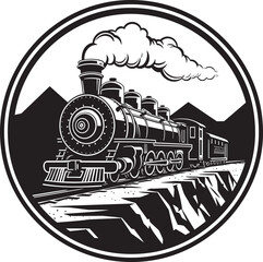 Classic Railway Travel Vector Design Retro Train Network Black Icon © BABBAN