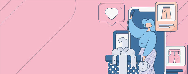 Festive Shopping E-Commerce Online Shopping People Flat Vector Concept Operation Hand Drawn Illustration
