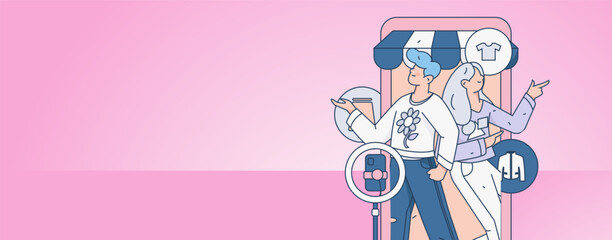 Festive Shopping E-Commerce Online Shopping People Flat Vector Concept Operation Hand Drawn Illustration
