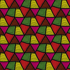 Fototapeta na wymiar seamless pattern of colorful triangles on a black background