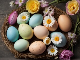 Obraz na płótnie Canvas Easter egg arrangement decoration, AI generated
