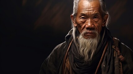 Ethnic heritage Portrait of the old man with a wise look in national clothes - obrazy, fototapety, plakaty