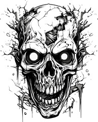 Zombies Wild Side Vector Icon Deranged Skull Emblem Vector Design