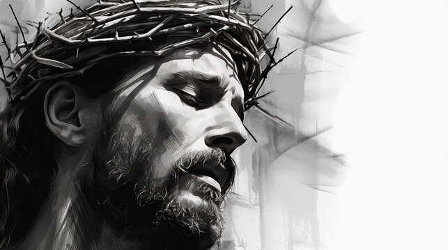 Jesus Christ. Crown of Thorns. Black and white portrait