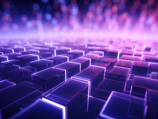 Obraz premium A warm purple gradient background with abstract cubic shapes creates a 3D effect.