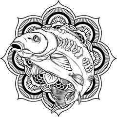 vector illustration of outline Carp fish design