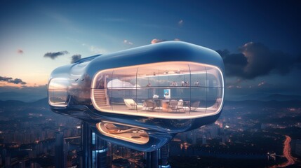 Futuristic Cloud City Home Mockup with Skyline Views