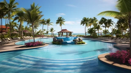 Rolgordijnen A vibrant resort pool on a tropical island © Soontorn