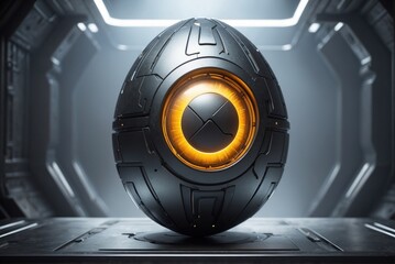 Metal cyber futuristic egg, AI generated