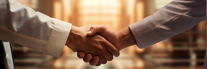 Doctor in white coat shaking hands