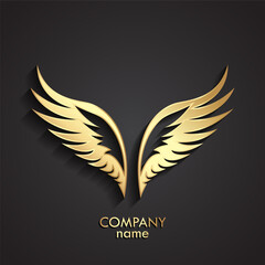 3d gold wings logo vector design