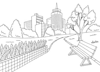 Park graphic black white city landscape sketch illustration vector 