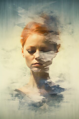 Overexposed Portrait of a Woman.  Generated Image.  A digital illustration of an overexposed portrait of a woman with an abstract style.