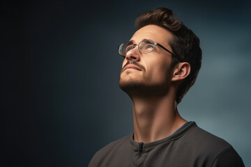 Gentleman lost in thought against a minimalist palette