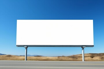 Blank Billboard on Highway, Blue Sky, Advertising, Roadside, Marketing