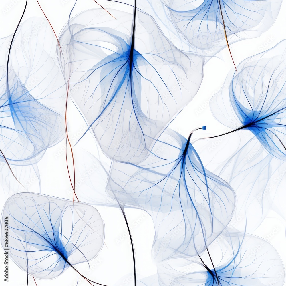 Poster elegant seamless pattern with translucent blue foliage skeleton texture on a clean white background
