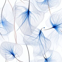 Elegant seamless pattern with translucent blue foliage skeleton texture on a clean white background