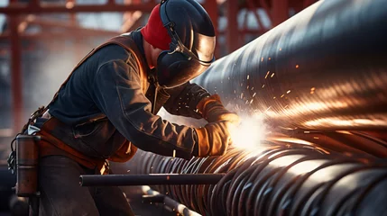 Foto op Aluminium Skilled welder assembling durable pipelines © Cybonix