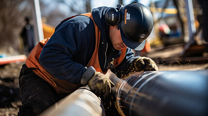 Skilled welder assembling durable pipelines