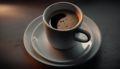 Close-up of a white cup of fragrant, hot cappuccino, espresso, latte on the table. An energy drink with caffeine.