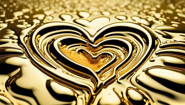 Liquid gold flux crate a heart. love for luxury concept.