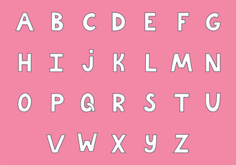 Cute black and white alphabet set with hand drawn outline. Simple bold font. Funny doodle latin ABC with uppercase letters for book cover, headline, greeting card. Typography for retro design, logo