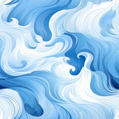 Image of Seamless pattern with hand drawn waves and curls on solid white and light blue backgrounds printed on Printed Glass Splashbacks