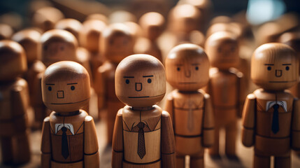 Wooden figures of people. Generative AI - obrazy, fototapety, plakaty